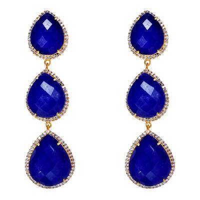 18K Gold Multi Sapphire Pear Embelished Drop Earrings