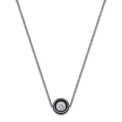 Silver Plated & Onyx Deco Inspired Solitaire CZ Necklace