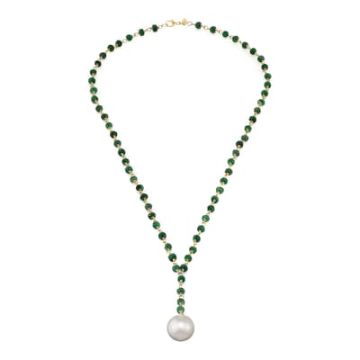 18K Gold Plated Emerald & Pearl Y Necklace