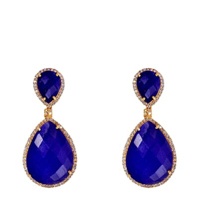 18K Gold Plated Double Pear Sapphire Drop Earrings