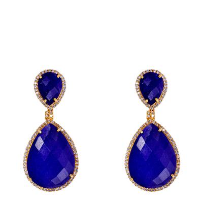 18K Gold Plated Double Pear Sapphire Drop Earrings