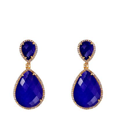 18K Gold Plated Double Pear Sapphire Drop Earrings