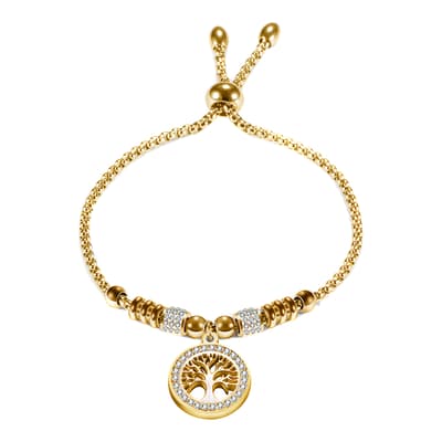 18K Gold Carved Tree Charm Embellished Bracelet