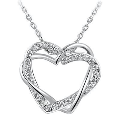 Platinum Plated Double Heart Necklace