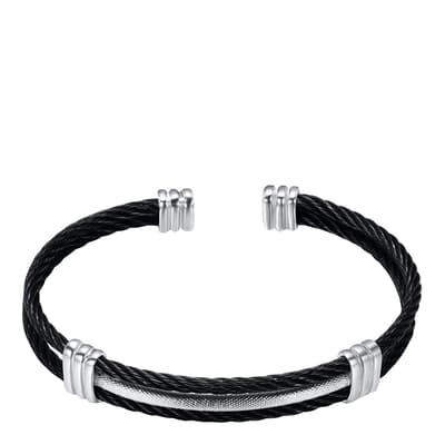 Silver Plated Black Cable Cuff Bangle