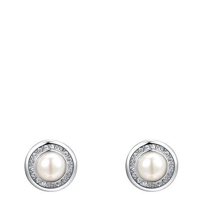 Silver Pearl Earrings with Swarovski Crystals