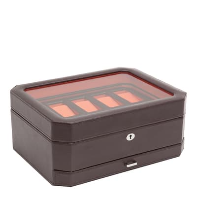 Brown/Orange Windsor Vegan Leather 10 Piece Watch Box with Drawer