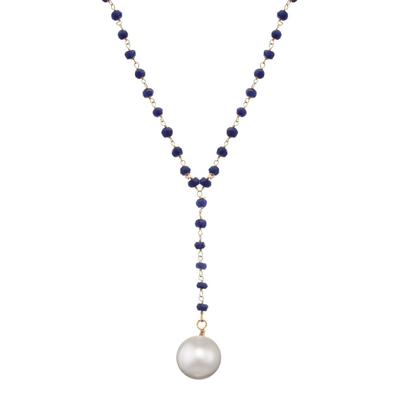 18K Gold Sapphire & Pearl Y Necklace