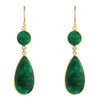 18K Gold Plated Emerald Statement Earrings