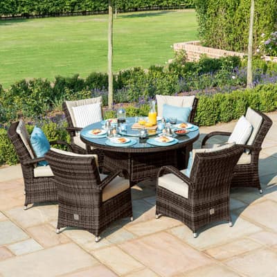 SAVE £304 - Texas 6 Seat Round Ice Bucket Dining Set with Lazy Susan , Brown