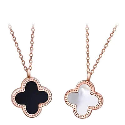 18K Rose Gold Black & White Clover Reversible Necklace