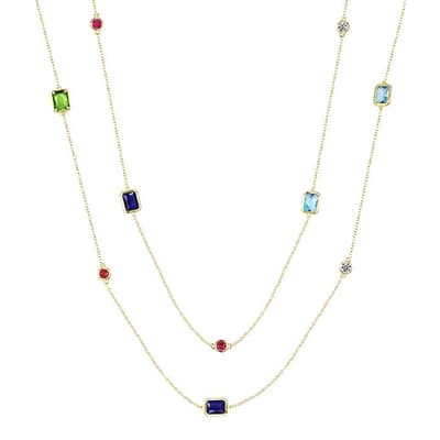 18K Gold Plated Emerald Cut And Round Multi Color Long Necklace