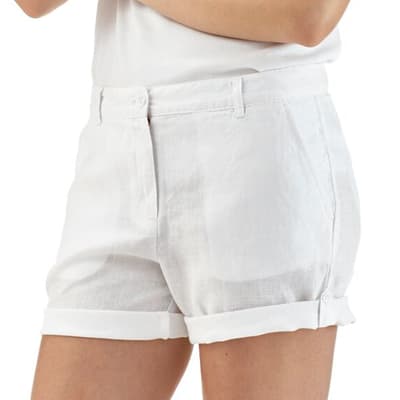 White Mid Length Linen Shorts
