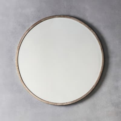 Denair Round Mirror, Antique Silver