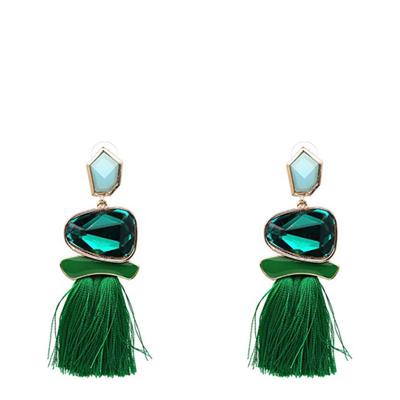 18K Gold Plated Statement Green Tassel Earrings