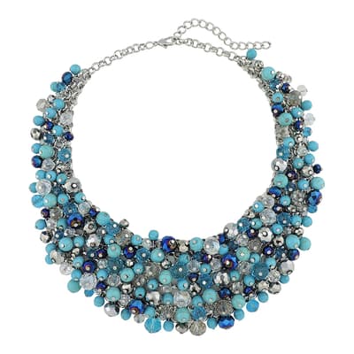 Silver Plated Multi Turquoise & Aqua Blue Crystal Necklace