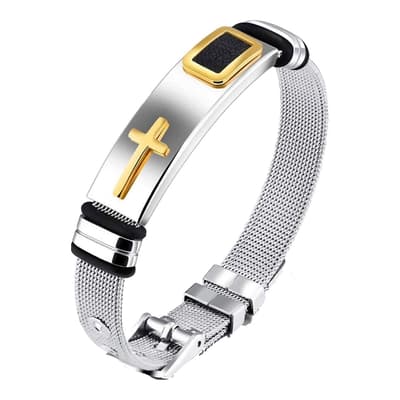 18K Gold Plated Two Tone Cable Cross Bangle Bracelet