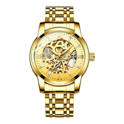 18K Gold Plated Black Dial Skeleton Automatic Watch