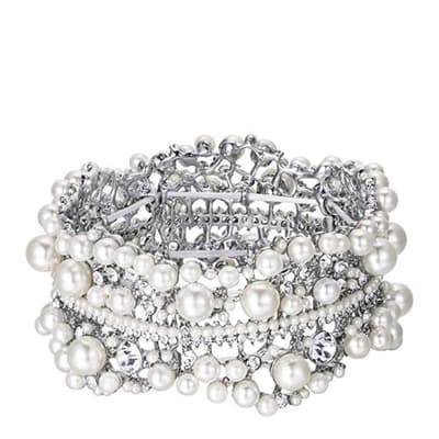 Silver Pearl & Crystal Bracelet