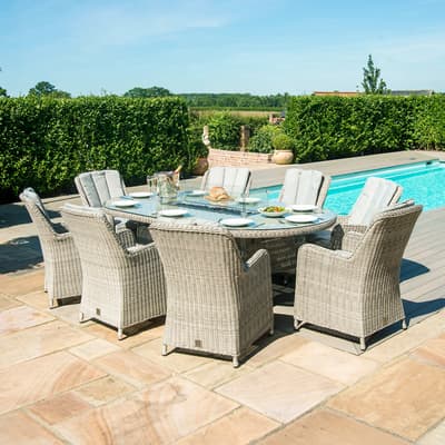 SAVE £670 - Oxford 8 Seat Oval Fire Pit Dining Set with Venice Chairs
