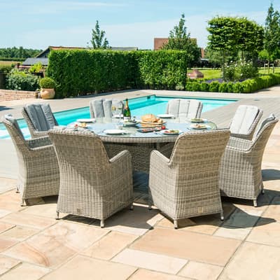 SAVE £840 - Oxford 8 Seat Round Fire Pit Dining Set with Venice Chairs and Lazy Susan