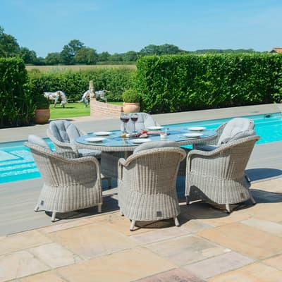 SAVE £450  - Oxford 6 Seat Oval Fire Pit Dining Set with Heritage Chairs