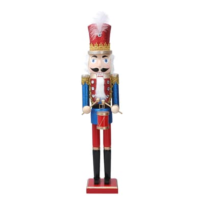 Wood Nutcracker with Drum, Red/Blue 