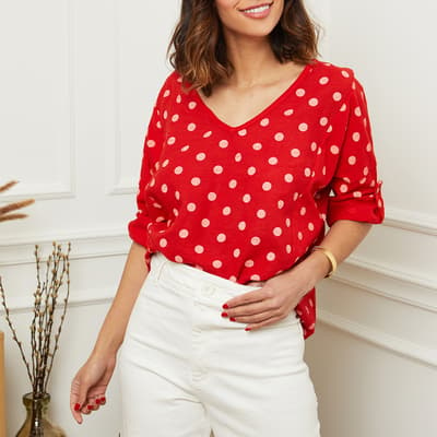 Red Polka Dot Linen Shirt