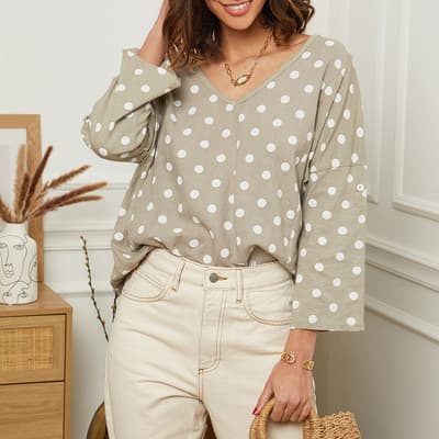 Taupe Polka Dot Linen Shirt