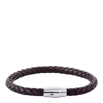 Silver Plated/Brown Leather Woven Bracelet