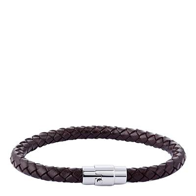 Silver Plated/Brown Leather Woven Bracelet