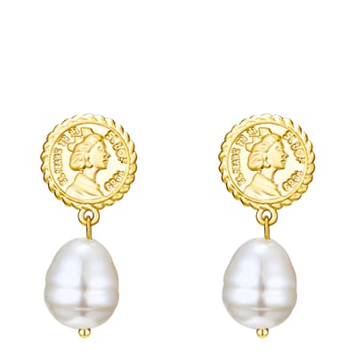 Gold/White Pearl Coin Earrings