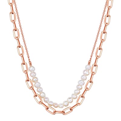 Rose Gold/White Freshwater Pearl Necklace