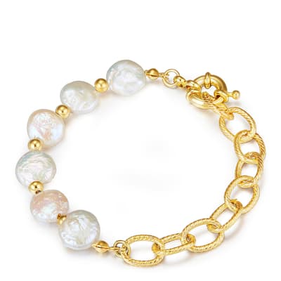 Gold/White Freshwater Pearl Bracelet