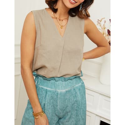 Taupe Relaxed Linen Top
