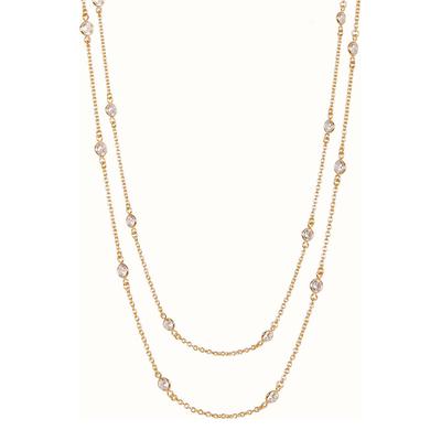 18K Gold Station CZ Long Necklace