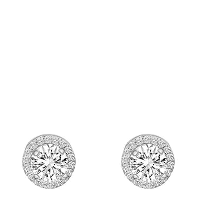 Sterling Silver Plated Halo Cz Stud Earrings
