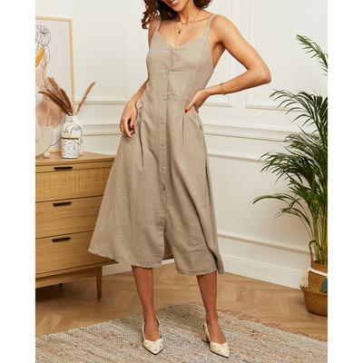 Grey Linen Sleeveless Midi Dress