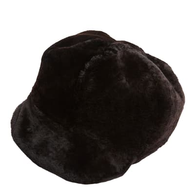 Luxury Chocolate Brown Sheepskin Baker Boy Hat