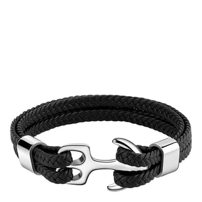 Silver Plated Anchor Multi Leather Bracelet