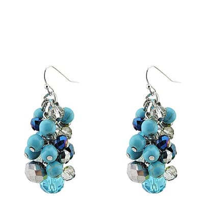 Silver Plated Multi Turquoise Cluster Earrings