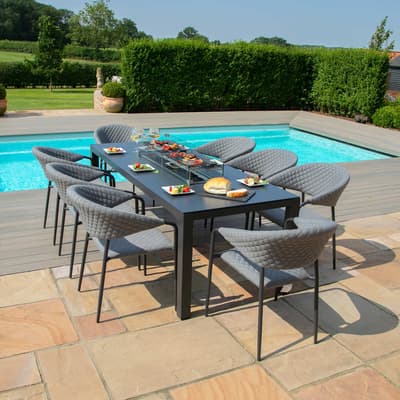 SAVE £600  - Pebble 8 Seat Rectangular Dining Set - Fire Pit Table, Flanelle