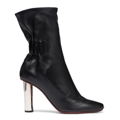 Black Leather Ruched High Boots