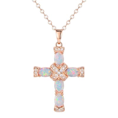 18K Rose Gold Opal Cross Necklace