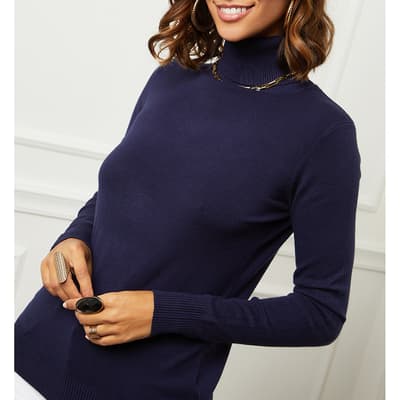 Navy Cashmere Blend Polo Top