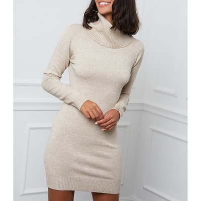 Beige Cashmere Blend Fitted Dress