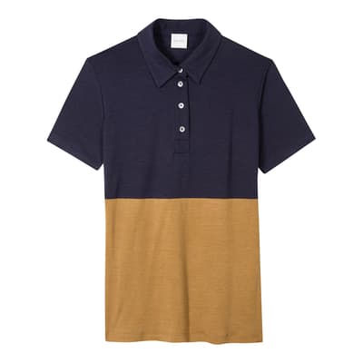 Navy Contrast Wool Polo Shirt