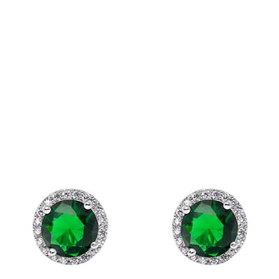 Silver Plated Green And Zirconia Stud Earrings