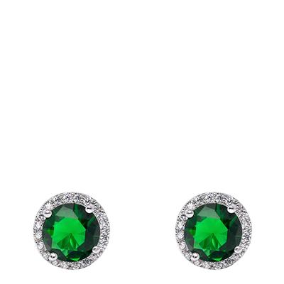 Silver Plated Green And Zirconia Stud Earrings
