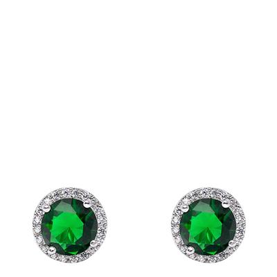 Silver Plated Green And Zirconia Stud Earrings